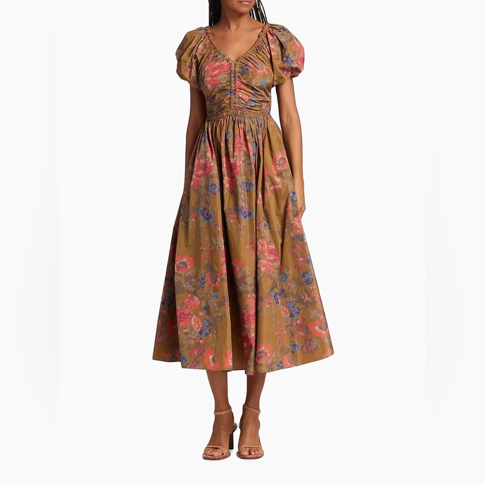 Ulla Johnson Cecile Brown Floral Midi Dress